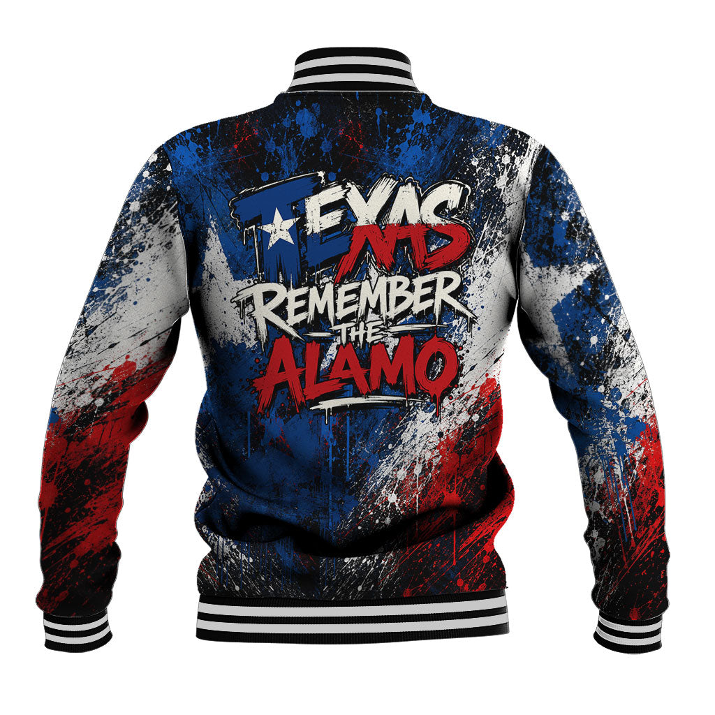 Texas Remember The Alamo Baseball Jacket Distressed Splatter Paint Texan Pride