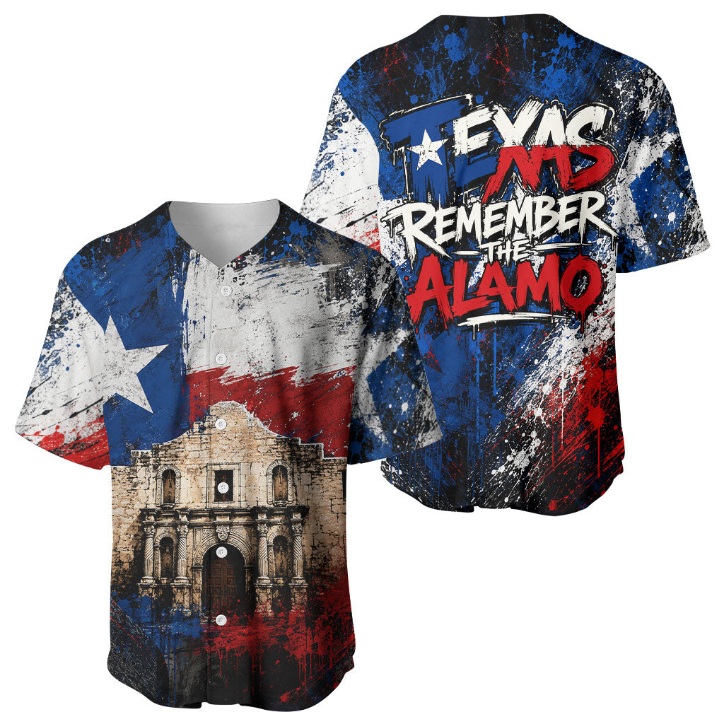Texas Remember The Alamo Baseball Jersey Distressed Splatter Paint Texan Pride