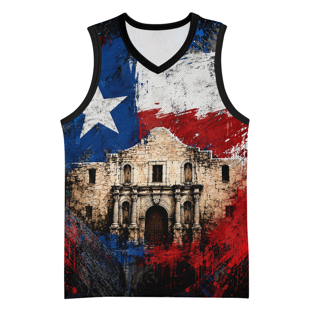 Texas Remember The Alamo Basketball Jersey Distressed Splatter Paint Texan Pride