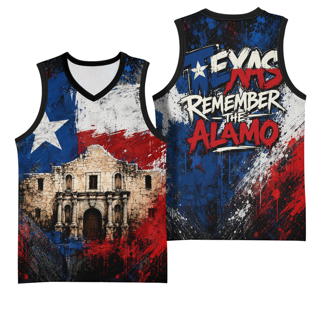 Texas Remember The Alamo Basketball Jersey Distressed Splatter Paint Texan Pride