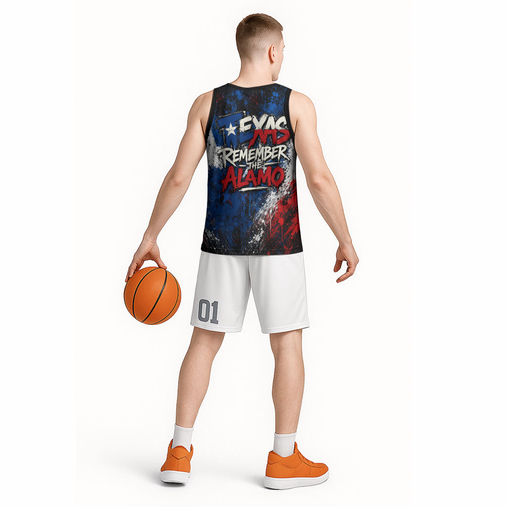 Texas Remember The Alamo Basketball Jersey Distressed Splatter Paint Texan Pride