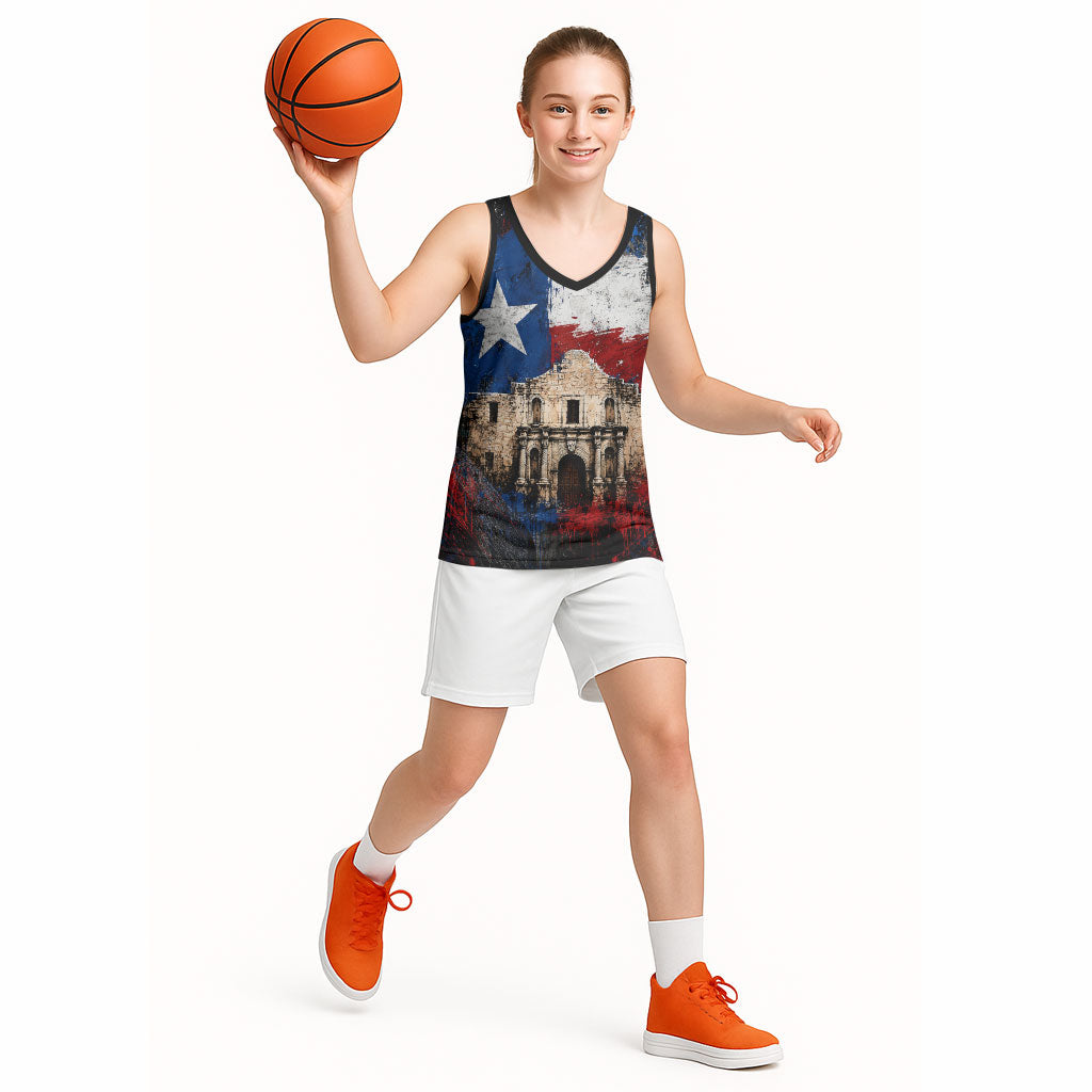 Texas Remember The Alamo Basketball Jersey Distressed Splatter Paint Texan Pride