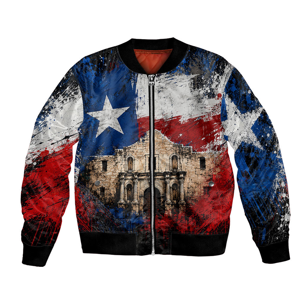 Texas Remember The Alamo Bomber Jacket Distressed Splatter Paint Texan Pride