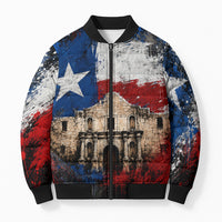 Texas Remember The Alamo Bomber Puffer Jacket Distressed Splatter Paint Texan Pride