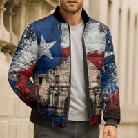 Texas Remember The Alamo Bomber Puffer Jacket Distressed Splatter Paint Texan Pride
