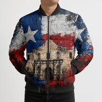 Texas Remember The Alamo Bomber Puffer Jacket Distressed Splatter Paint Texan Pride