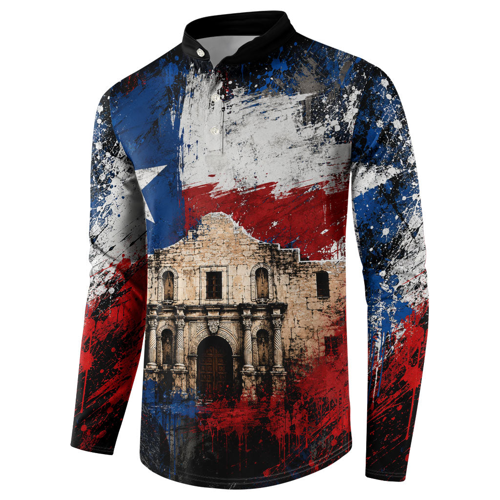 Texas Remember The Alamo Button Sweatshirt Distressed Splatter Paint Texan Pride