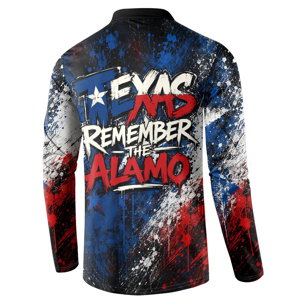 Texas Remember The Alamo Button Sweatshirt Distressed Splatter Paint Texan Pride
