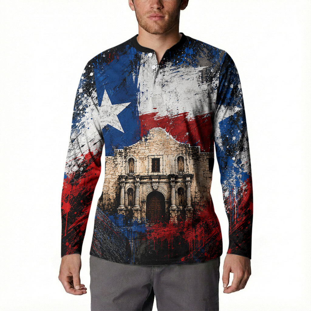 Texas Remember The Alamo Button Sweatshirt Distressed Splatter Paint Texan Pride