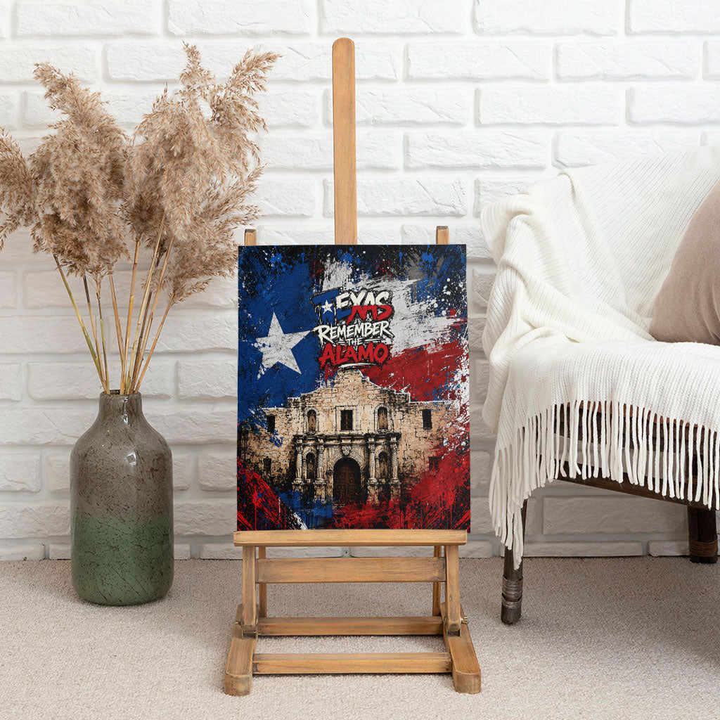Texas Remember The Alamo Canvas Wall Art Distressed Splatter Paint Texan Pride