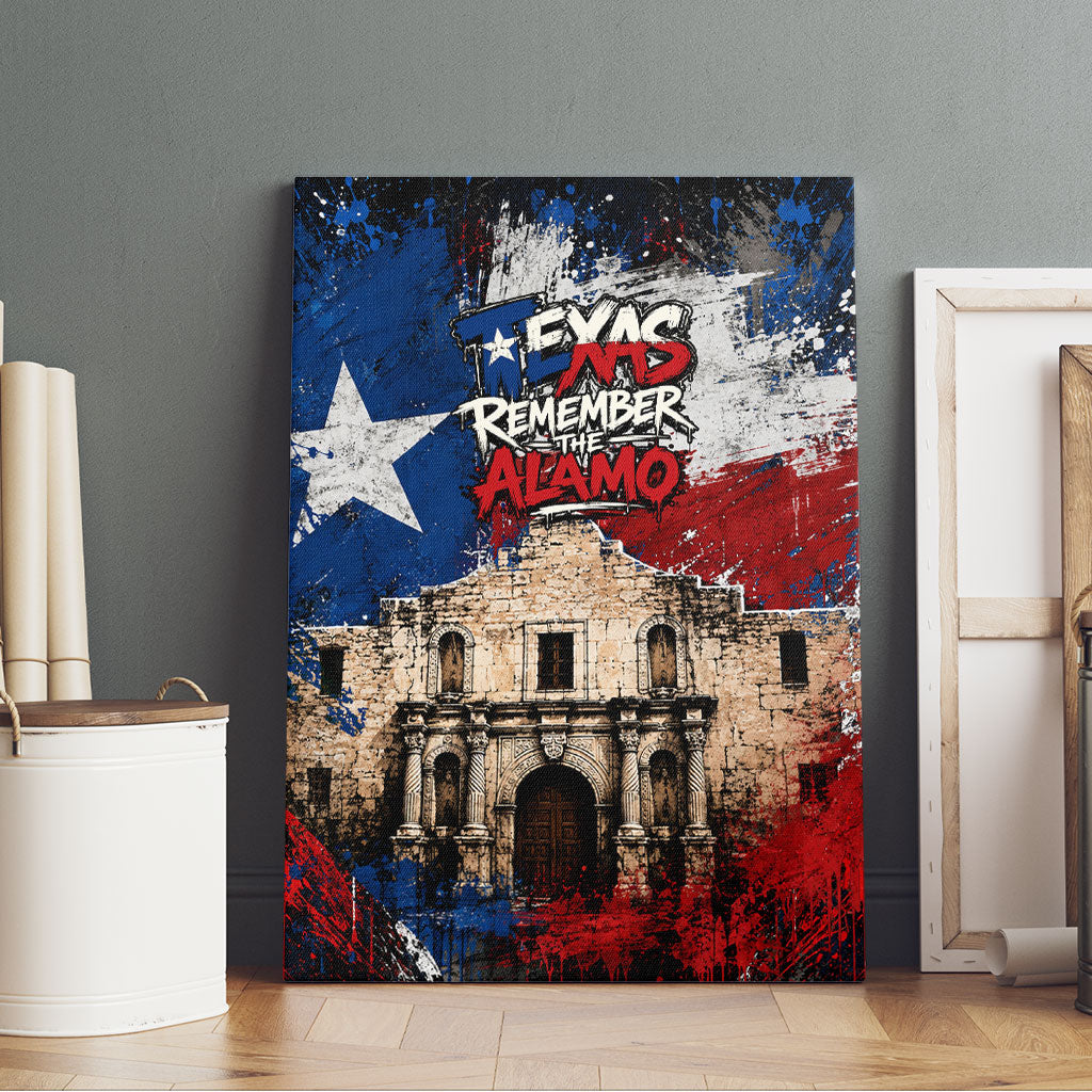 Texas Remember The Alamo Canvas Wall Art Distressed Splatter Paint Texan Pride