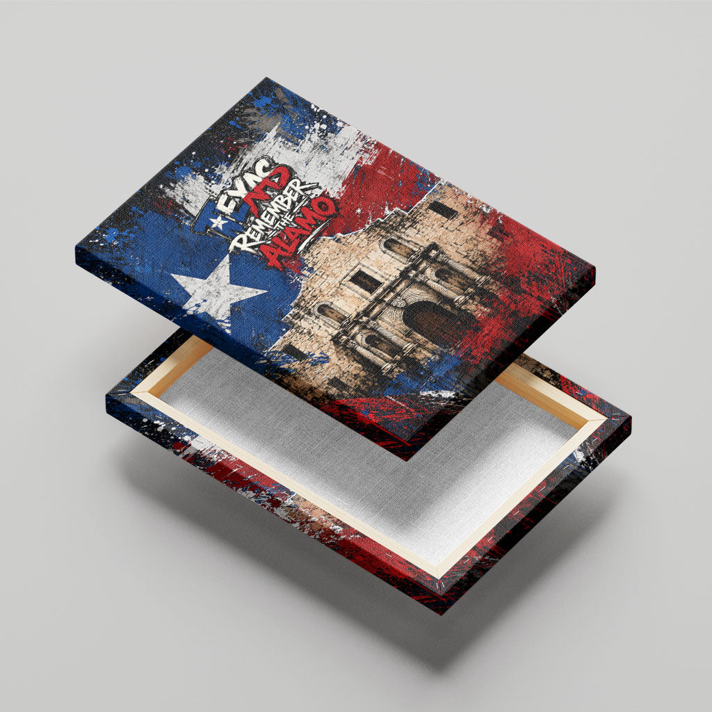 Texas Remember The Alamo Canvas Wall Art Distressed Splatter Paint Texan Pride