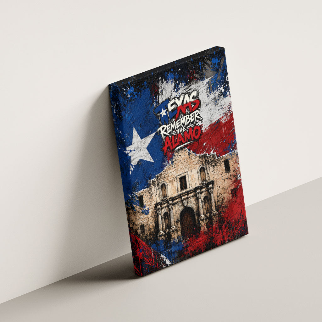 Texas Remember The Alamo Canvas Wall Art Distressed Splatter Paint Texan Pride
