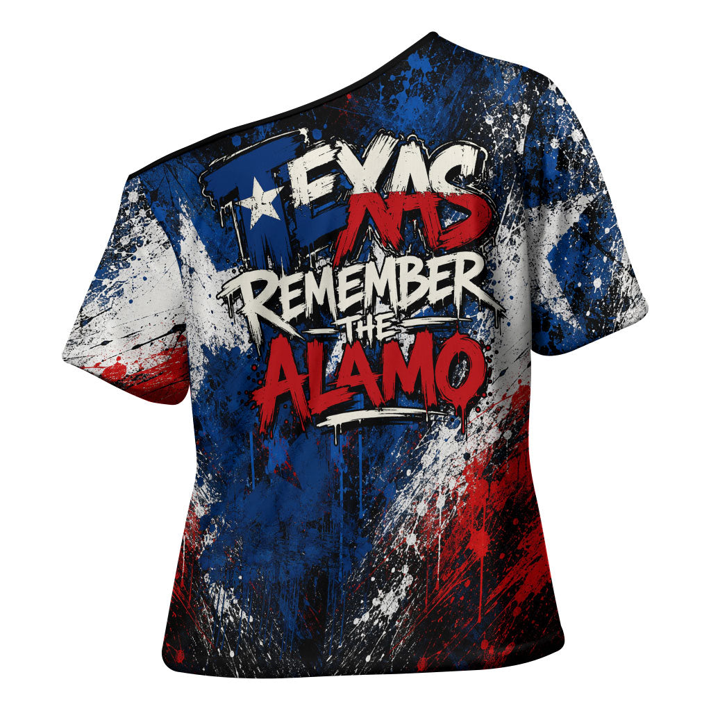 Texas Remember The Alamo Cross Shoulder Shirt Distressed Splatter Paint Texan Pride