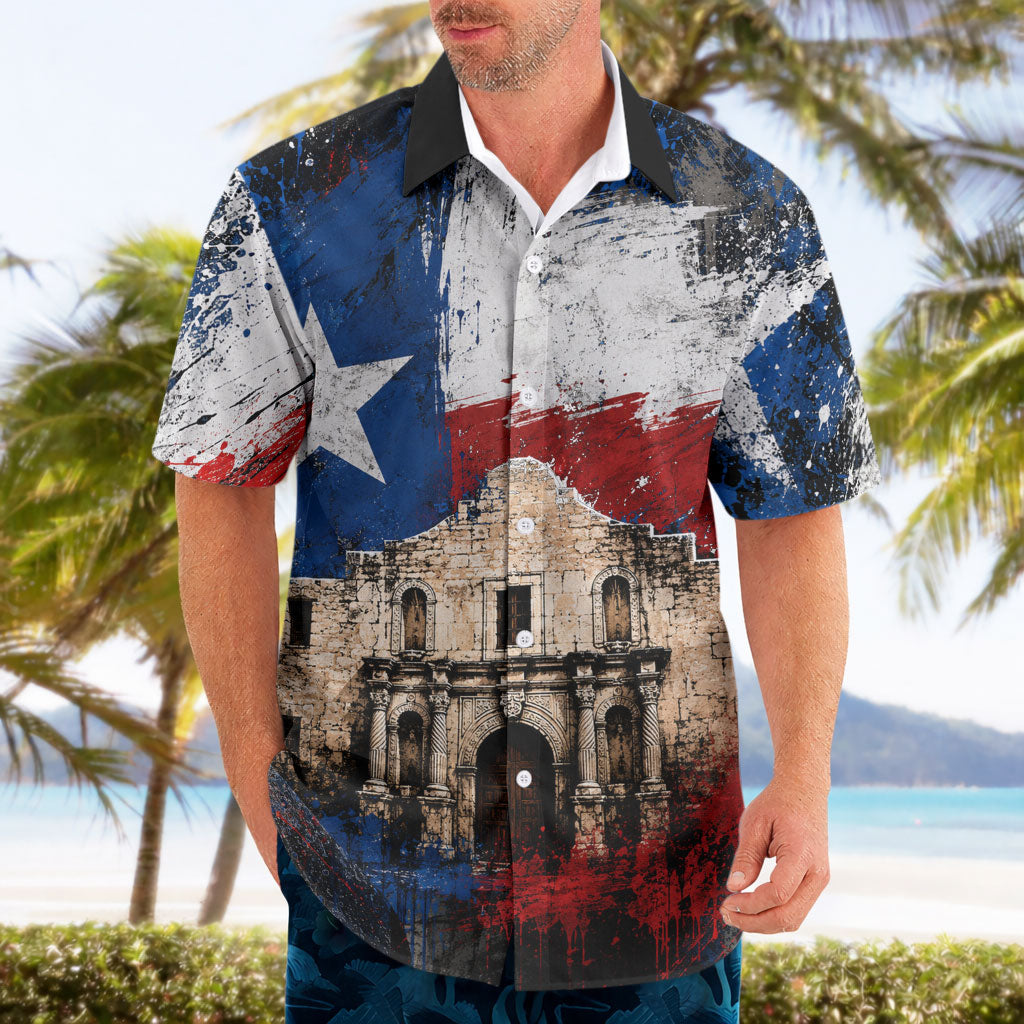 Texas Remember The Alamo Hawaiian Shirt Distressed Splatter Paint Texan Pride