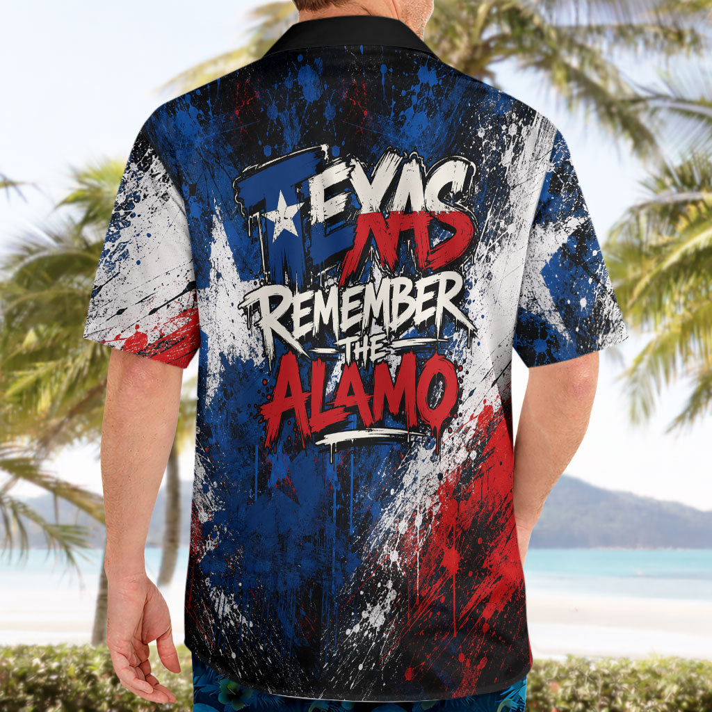Texas Remember The Alamo Hawaiian Shirt Distressed Splatter Paint Texan Pride