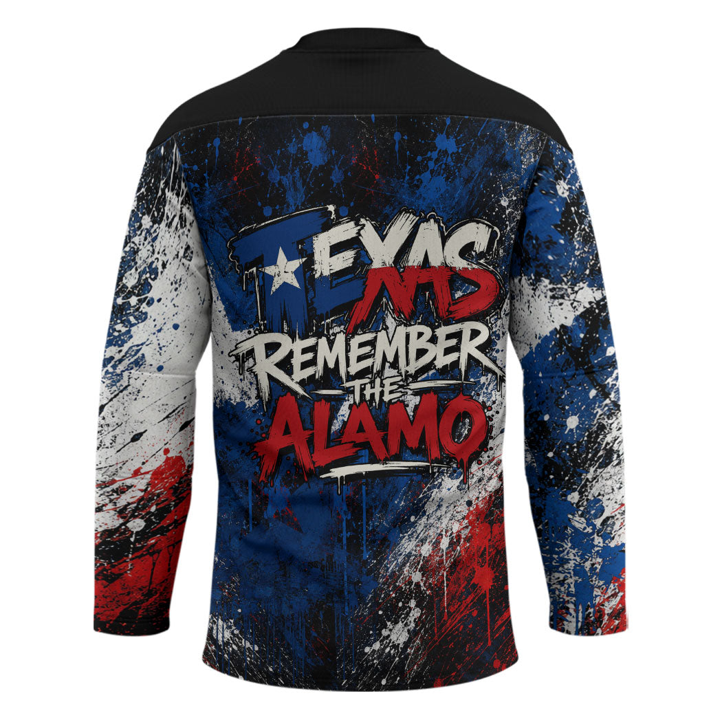 Texas Remember The Alamo Hockey Jersey Distressed Splatter Paint Texan Pride