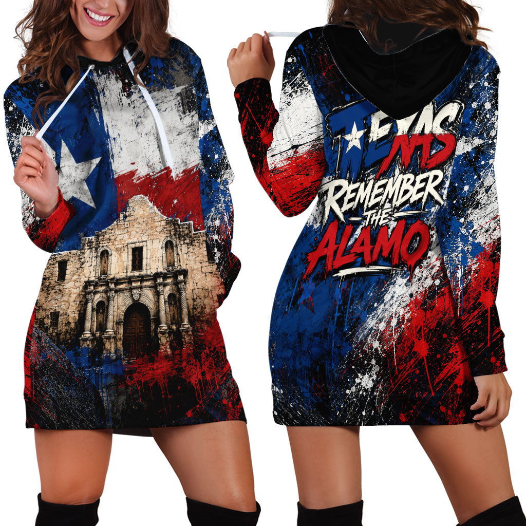 Texas Remember The Alamo Hoodie Dress Distressed Splatter Paint Texan Pride