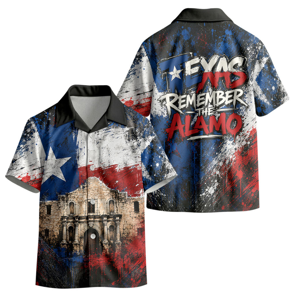 Texas Remember The Alamo Kid Hawaiian Shirt Distressed Splatter Paint Texan Pride