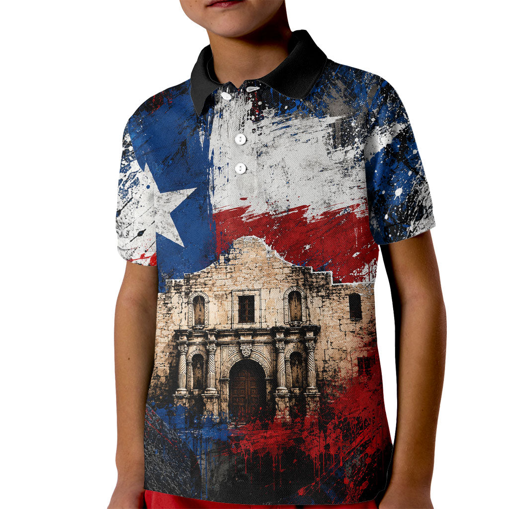 Texas Remember The Alamo Kid Polo Shirt Distressed Splatter Paint Texan Pride