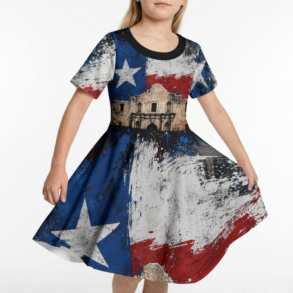 Texas Remember The Alamo Kid Short Sleeve Dress Distressed Splatter Paint Texan Pride