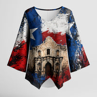 Texas Remember The Alamo Kimono Sleeve Blouse Distressed Splatter Paint Texan Pride
