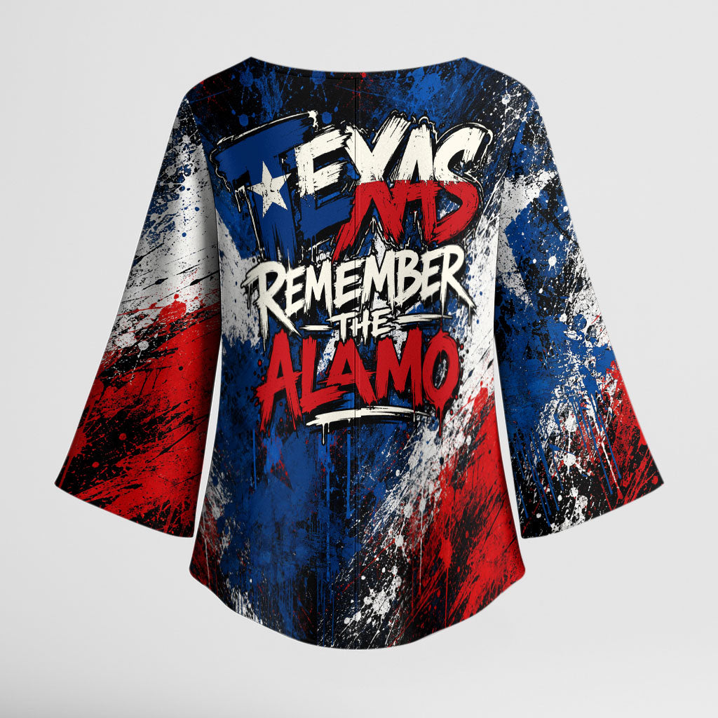 Texas Remember The Alamo Kimono Sleeve Blouse Distressed Splatter Paint Texan Pride