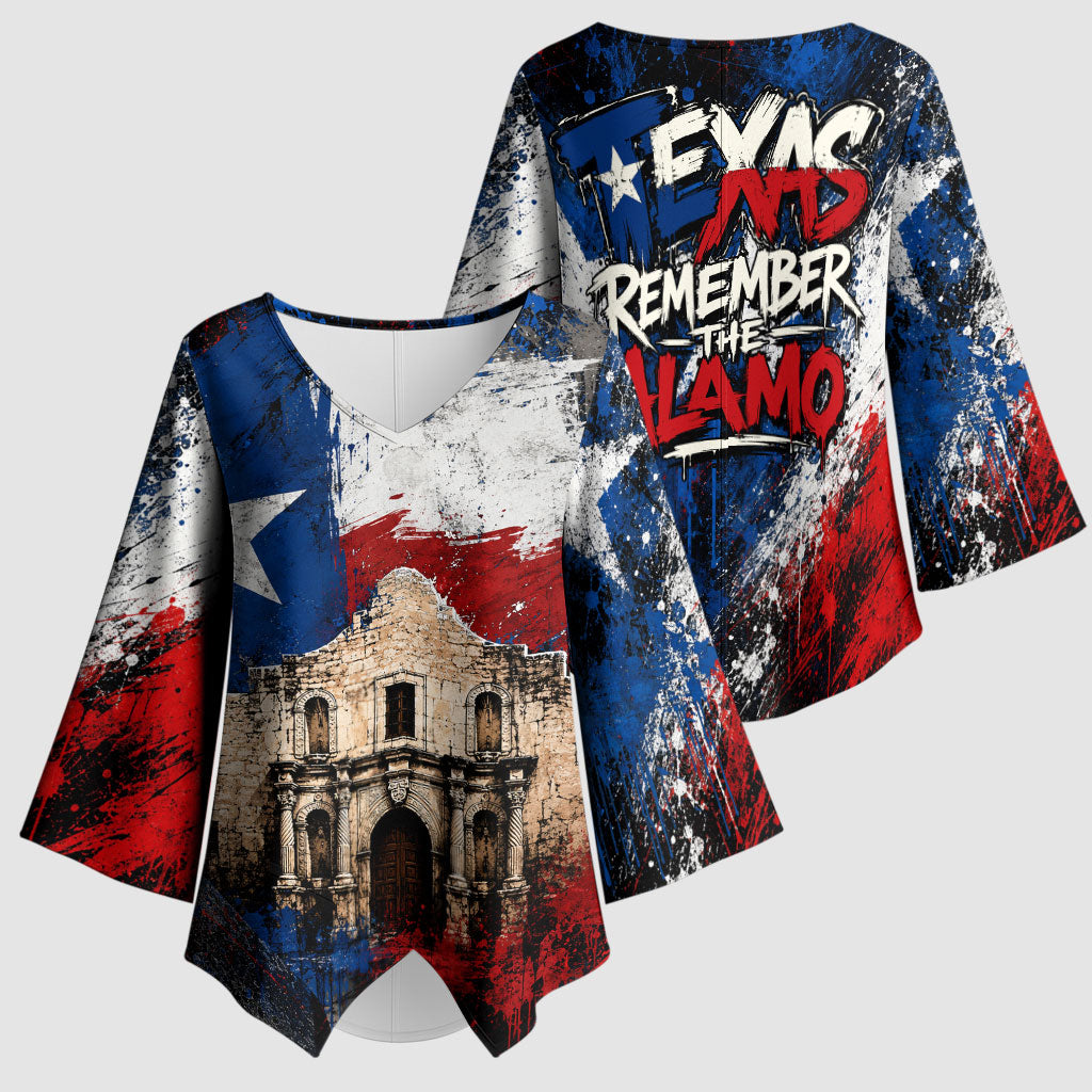 Texas Remember The Alamo Kimono Sleeve Blouse Distressed Splatter Paint Texan Pride