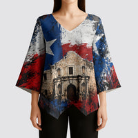 Texas Remember The Alamo Kimono Sleeve Blouse Distressed Splatter Paint Texan Pride