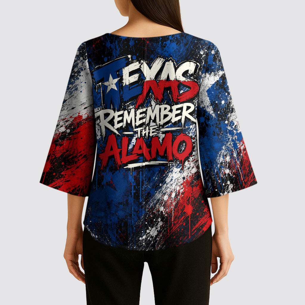Texas Remember The Alamo Kimono Sleeve Blouse Distressed Splatter Paint Texan Pride