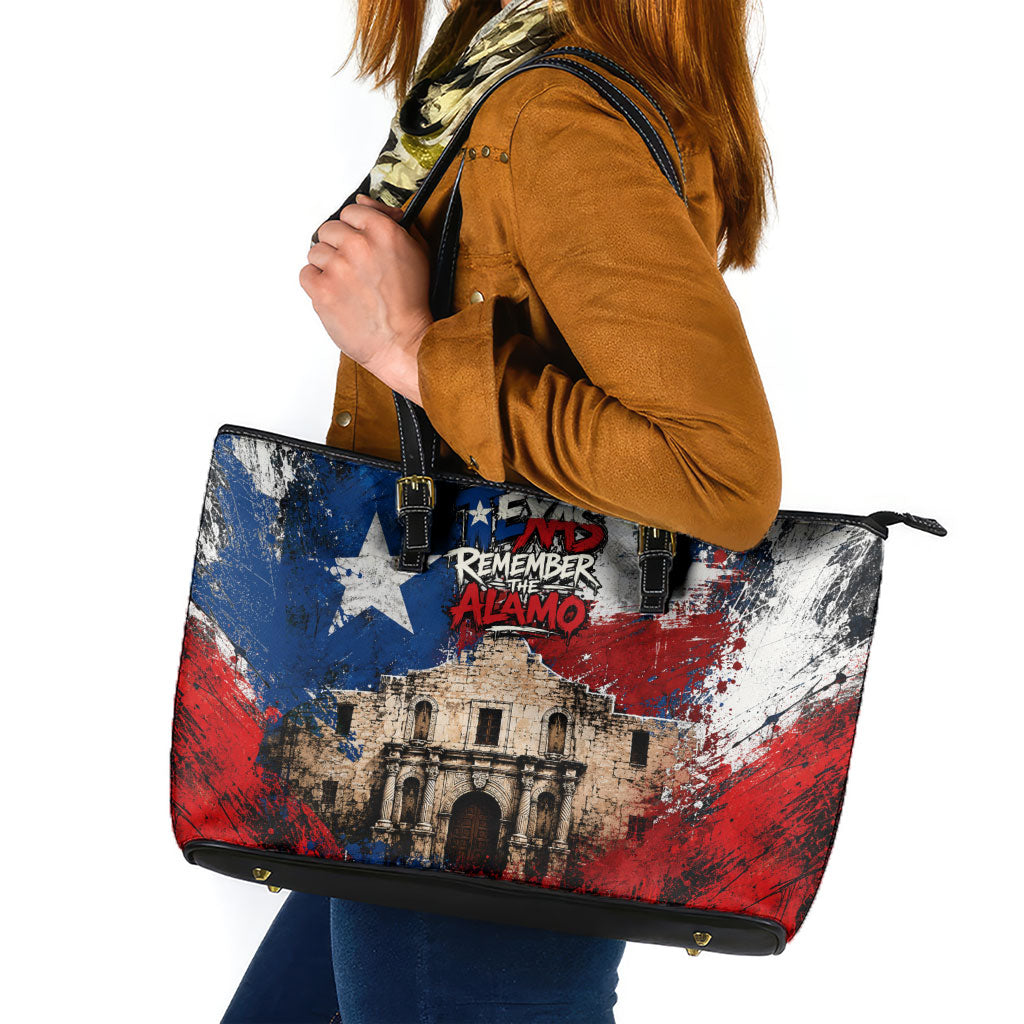 Texas Remember The Alamo Leather Tote Bag Distressed Splatter Paint Texan Pride