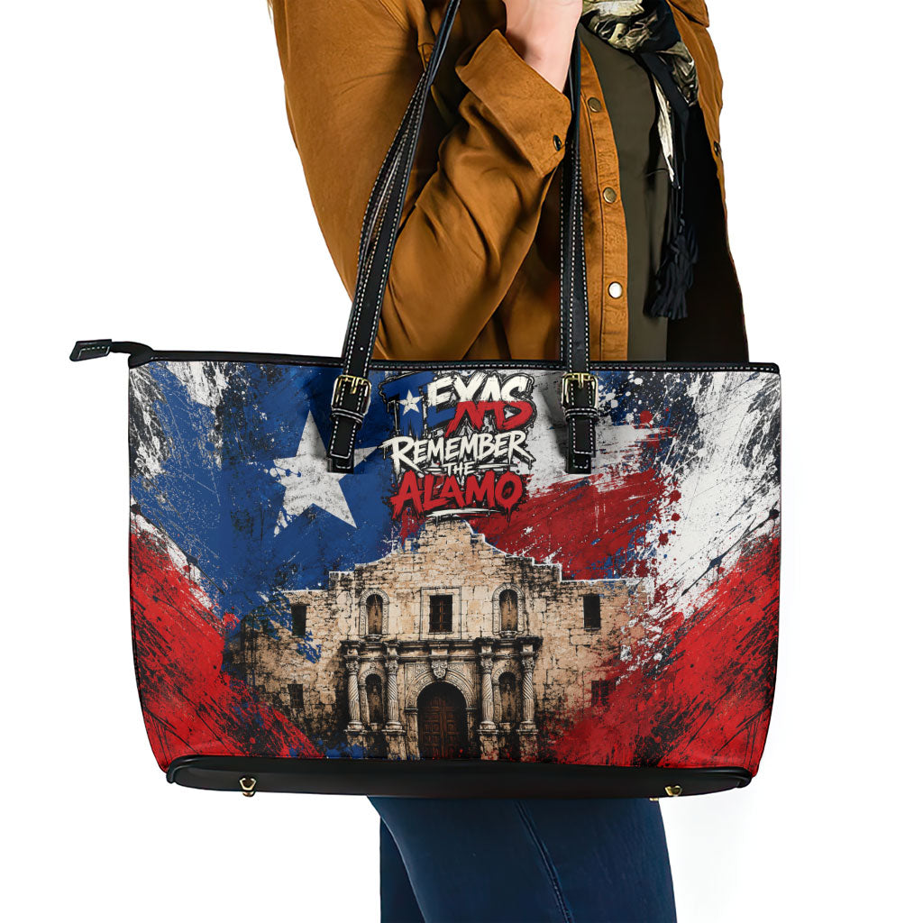 Texas Remember The Alamo Leather Tote Bag Distressed Splatter Paint Texan Pride