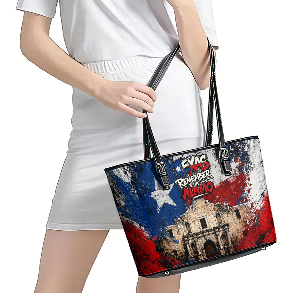 Texas Remember The Alamo Leather Tote Bag Distressed Splatter Paint Texan Pride
