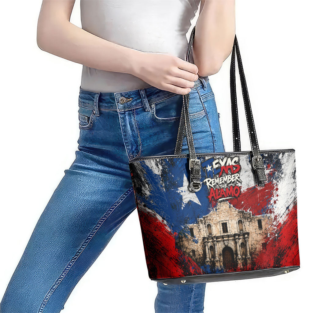 Texas Remember The Alamo Leather Tote Bag Distressed Splatter Paint Texan Pride
