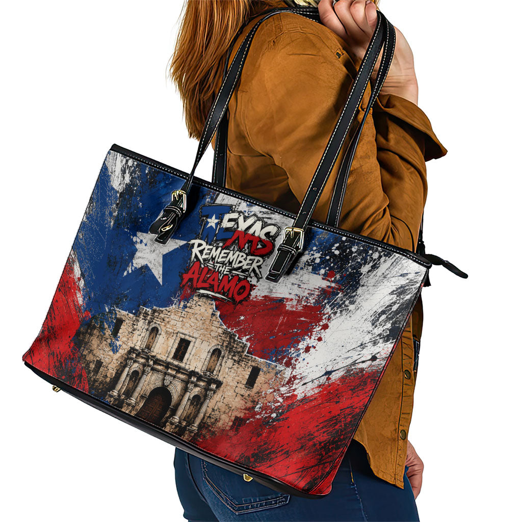 Texas Remember The Alamo Leather Tote Bag Distressed Splatter Paint Texan Pride