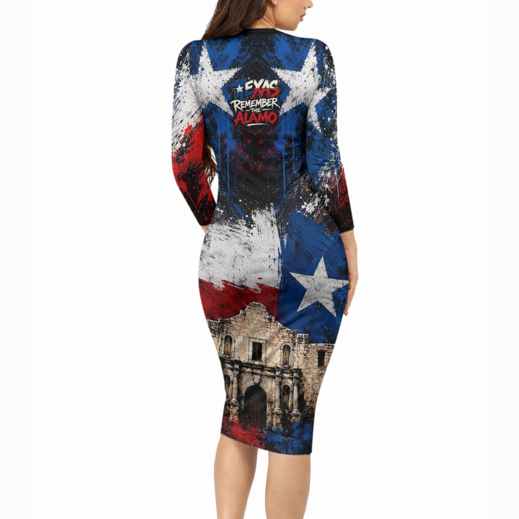 Texas Remember The Alamo Long Sleeve Bodycon Dress Distressed Splatter Paint Texan Pride