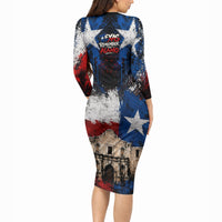 Texas Remember The Alamo Long Sleeve Bodycon Dress Distressed Splatter Paint Texan Pride