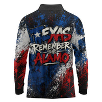 Texas Remember The Alamo Long Sleeve Polo Shirt Distressed Splatter Paint Texan Pride