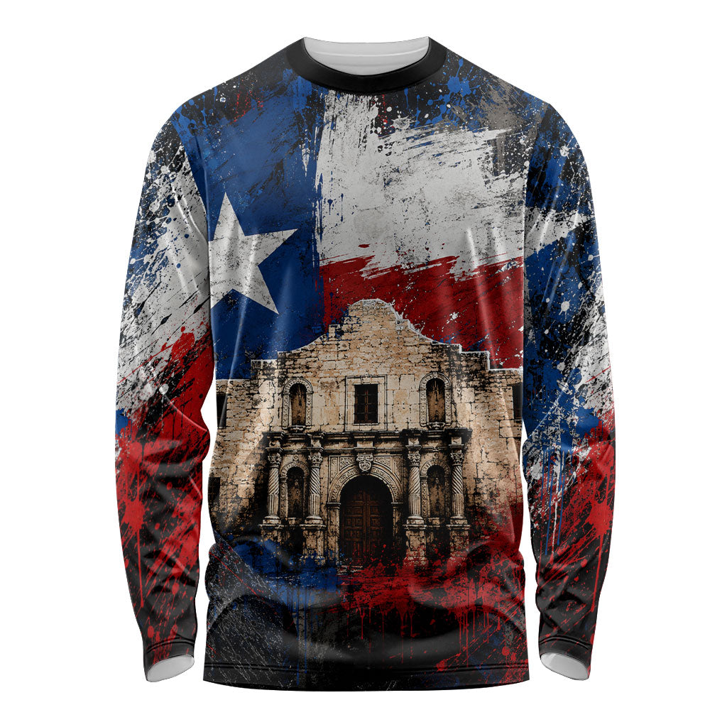 Texas Remember The Alamo Long Sleeve Shirt Distressed Splatter Paint Texan Pride