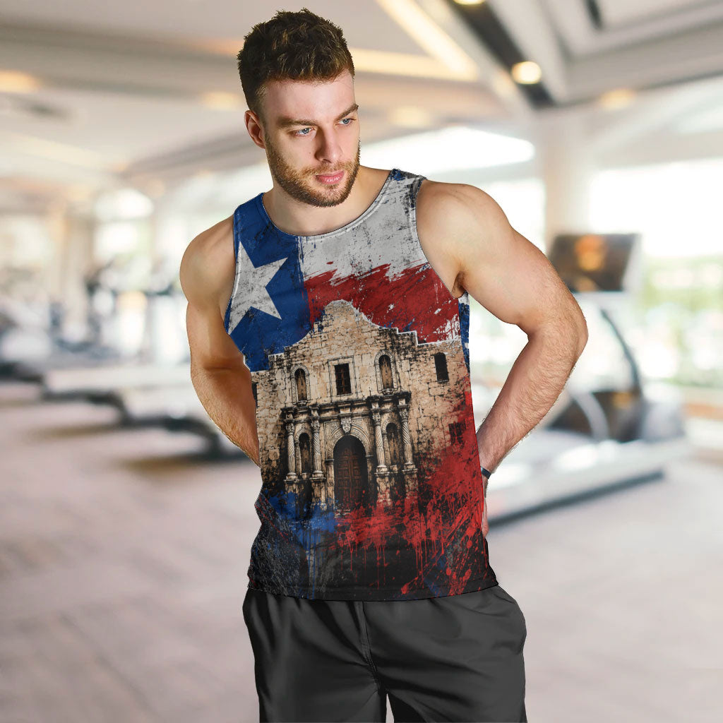 Texas Remember The Alamo Men Tank Top Distressed Splatter Paint Texan Pride