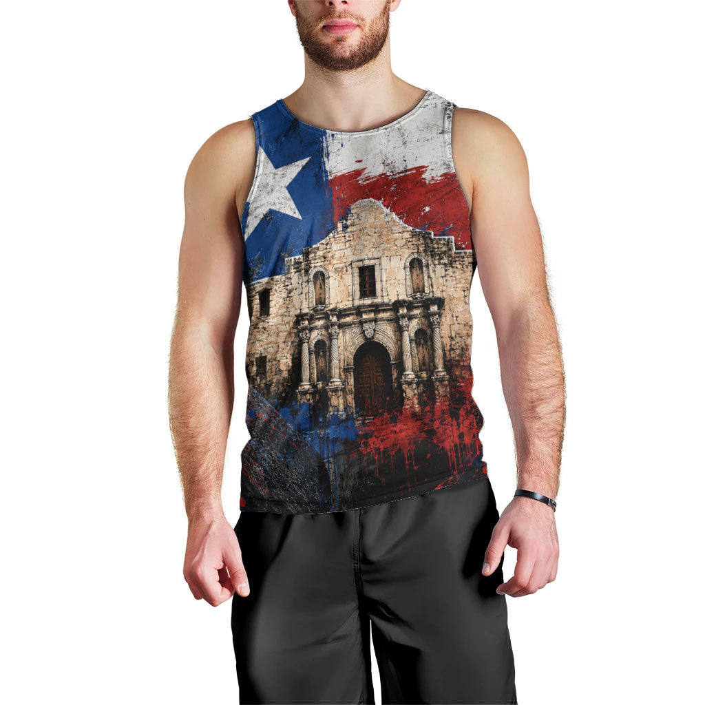 Texas Remember The Alamo Men Tank Top Distressed Splatter Paint Texan Pride