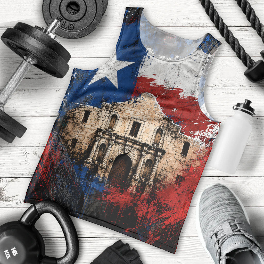 Texas Remember The Alamo Men Tank Top Distressed Splatter Paint Texan Pride