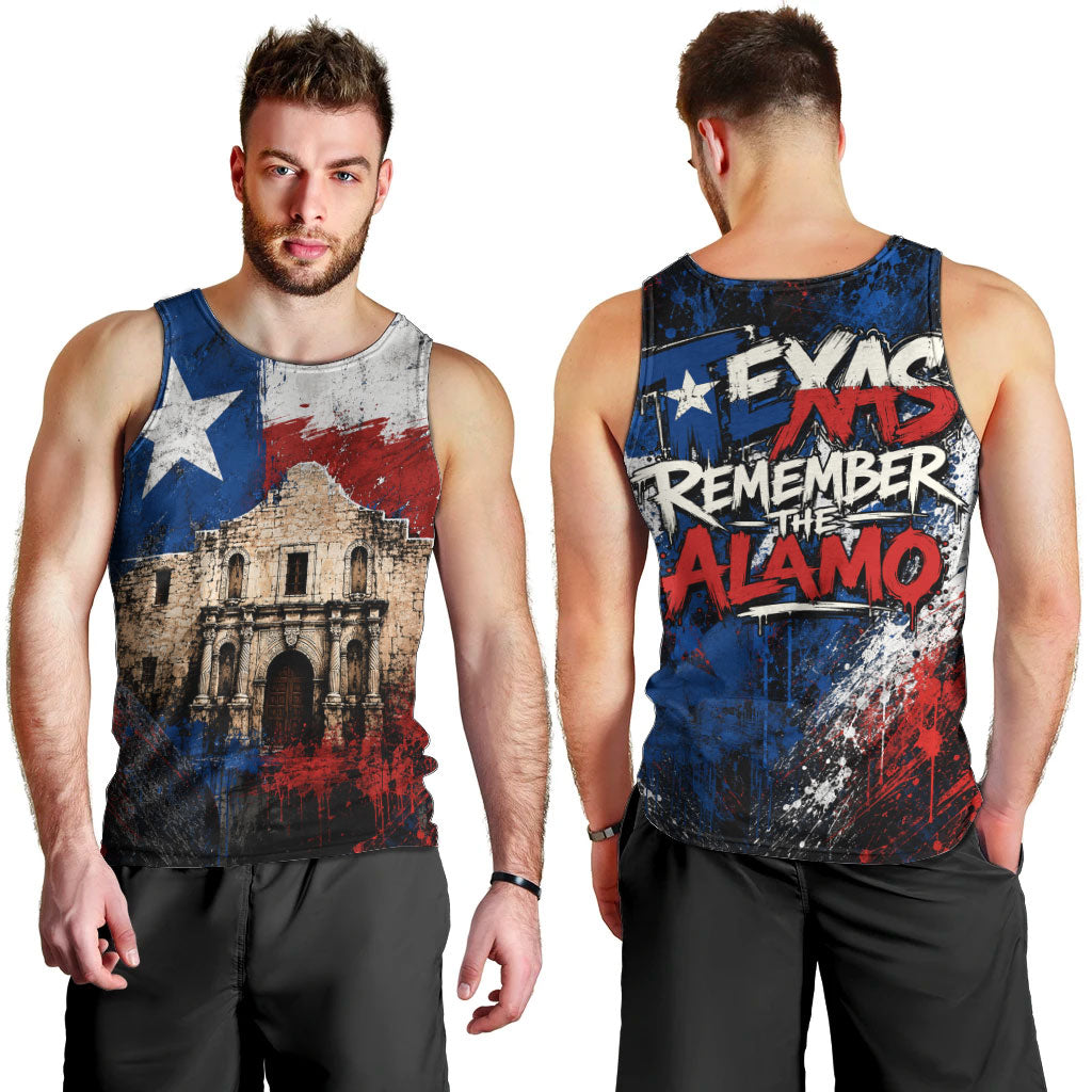 Texas Remember The Alamo Men Tank Top Distressed Splatter Paint Texan Pride