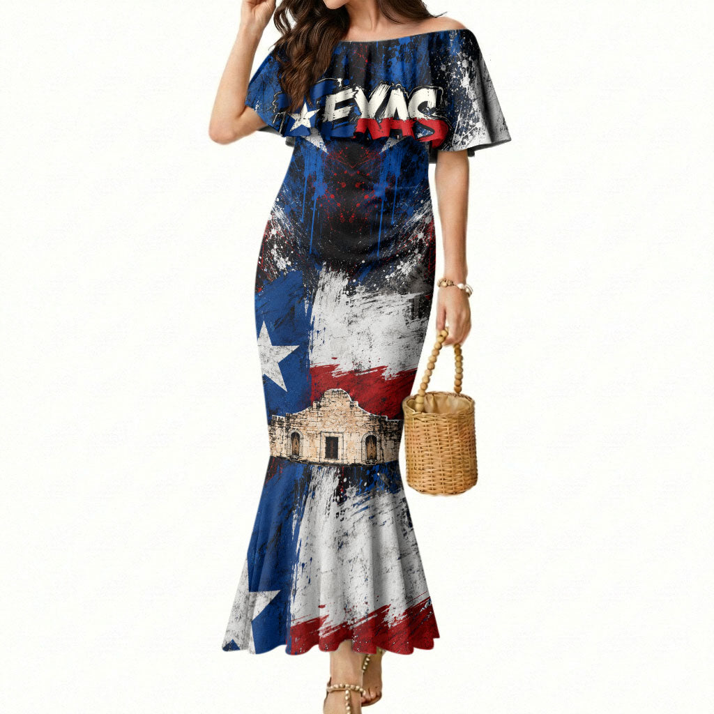 Texas Remember The Alamo Mermaid Dress Distressed Splatter Paint Texan Pride