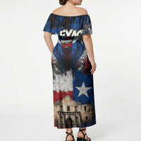 Texas Remember The Alamo Off Shoulder Maxi Dress Distressed Splatter Paint Texan Pride