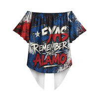 Texas Remember The Alamo Off Shoulder Wrap Waist Top Distressed Splatter Paint Texan Pride