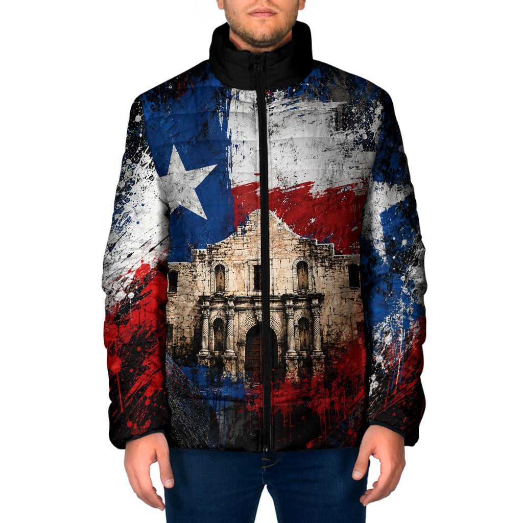 Texas Remember The Alamo Padded Jacket Distressed Splatter Paint Texan Pride