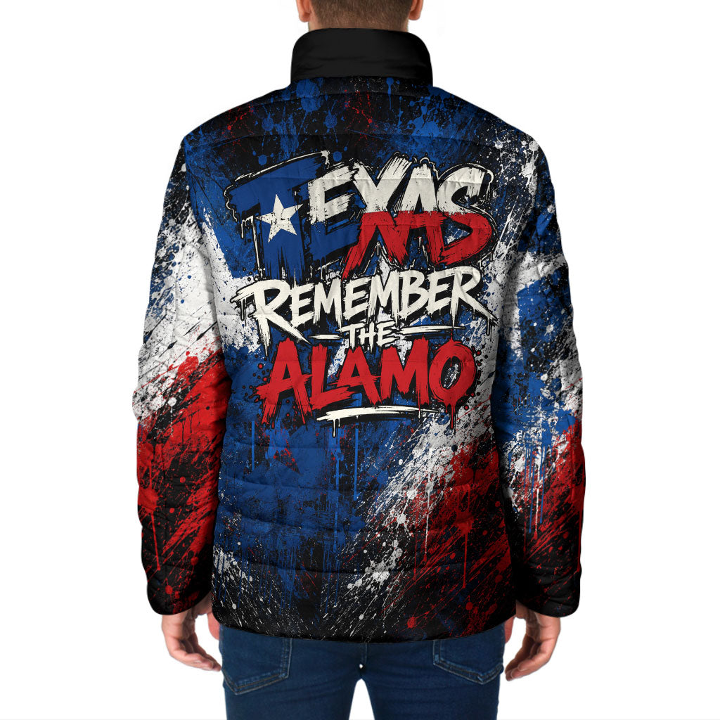 Texas Remember The Alamo Padded Jacket Distressed Splatter Paint Texan Pride