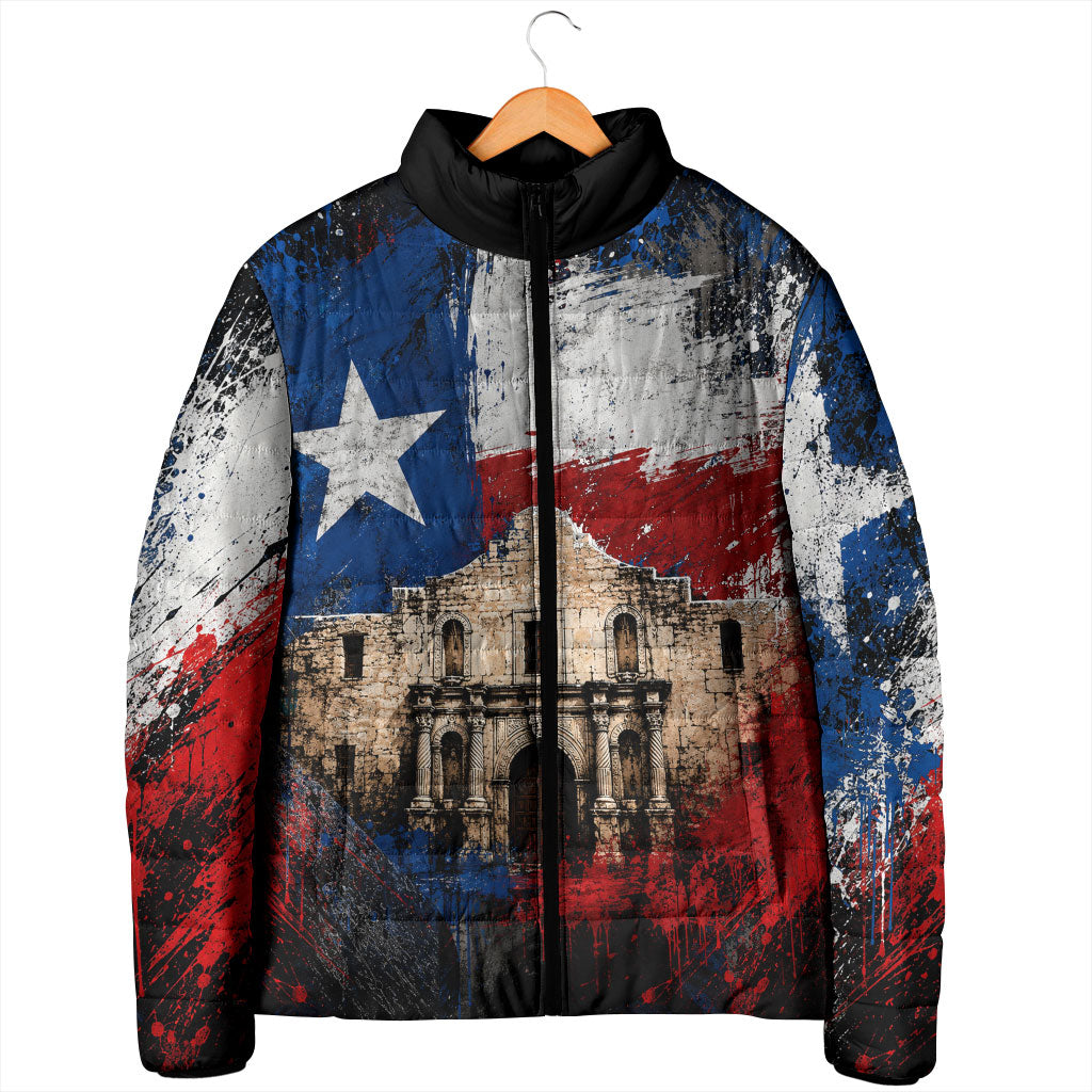 Texas Remember The Alamo Padded Jacket Distressed Splatter Paint Texan Pride
