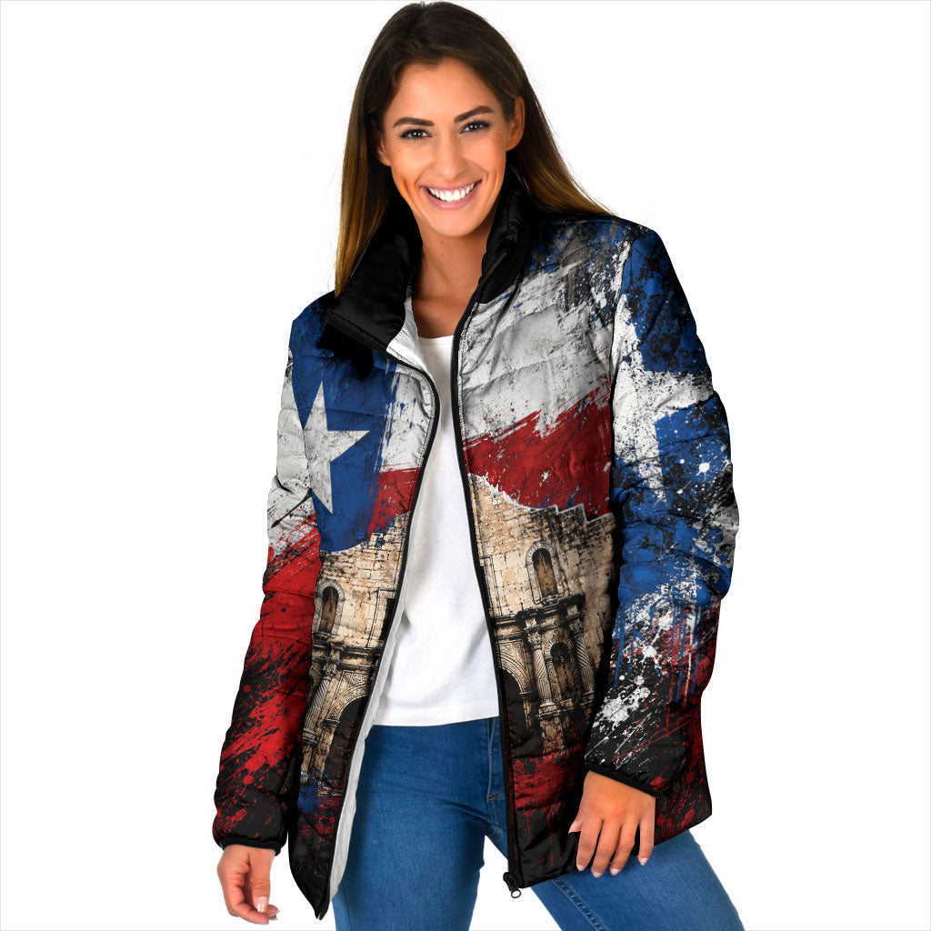 Texas Remember The Alamo Padded Jacket Distressed Splatter Paint Texan Pride